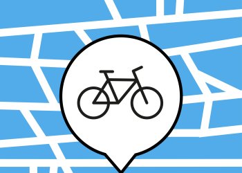 Visuel d'une carte au fond bleu, avec un picto vélo dans un cercle blancc