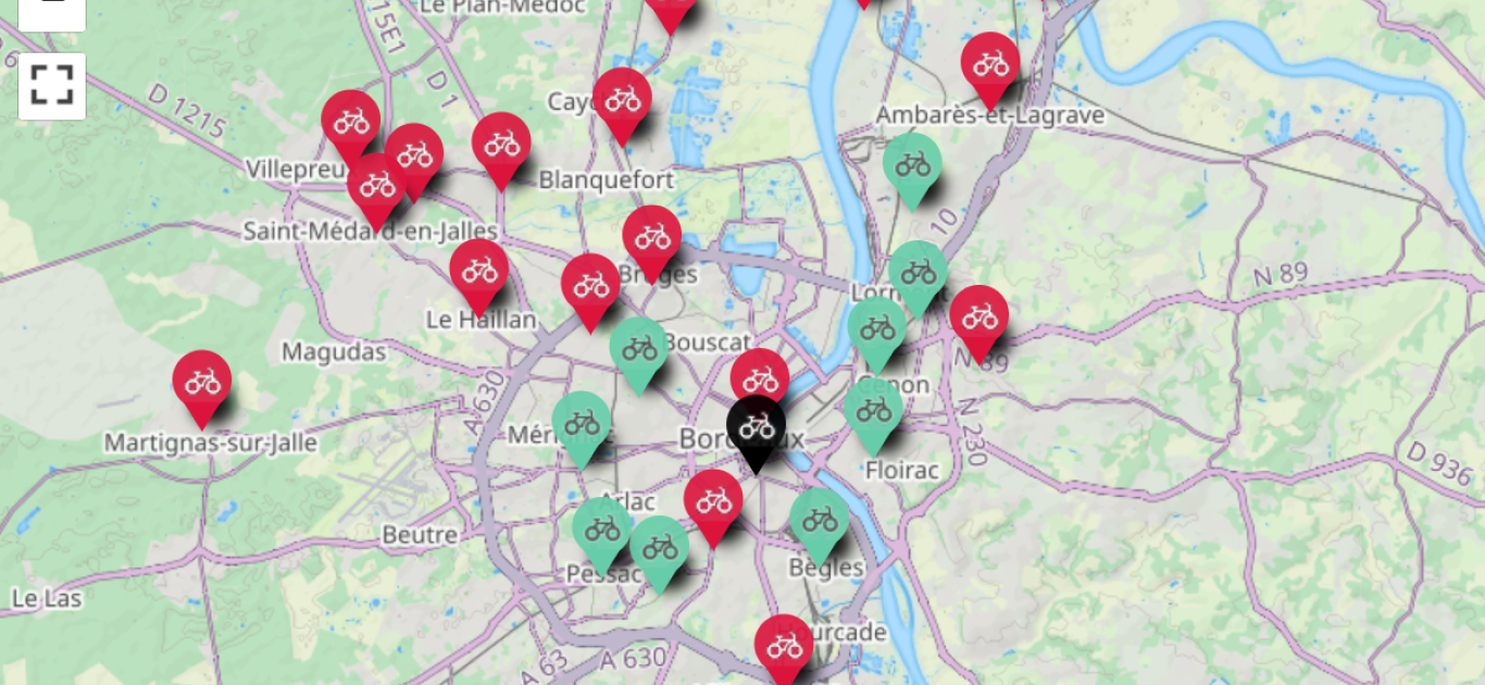 cartographie des boutiques vélos TBM dans la métropole