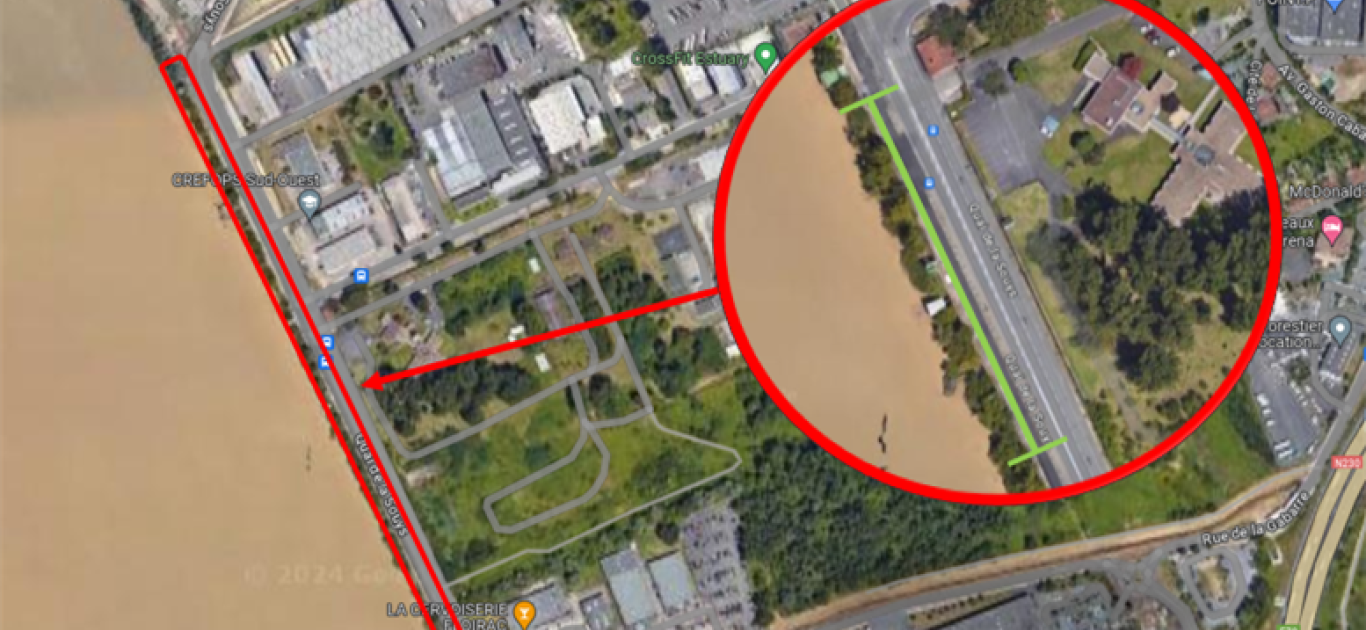 Plan de l'emplacement des bigbags sur le quai de la Souys en prévention des crues