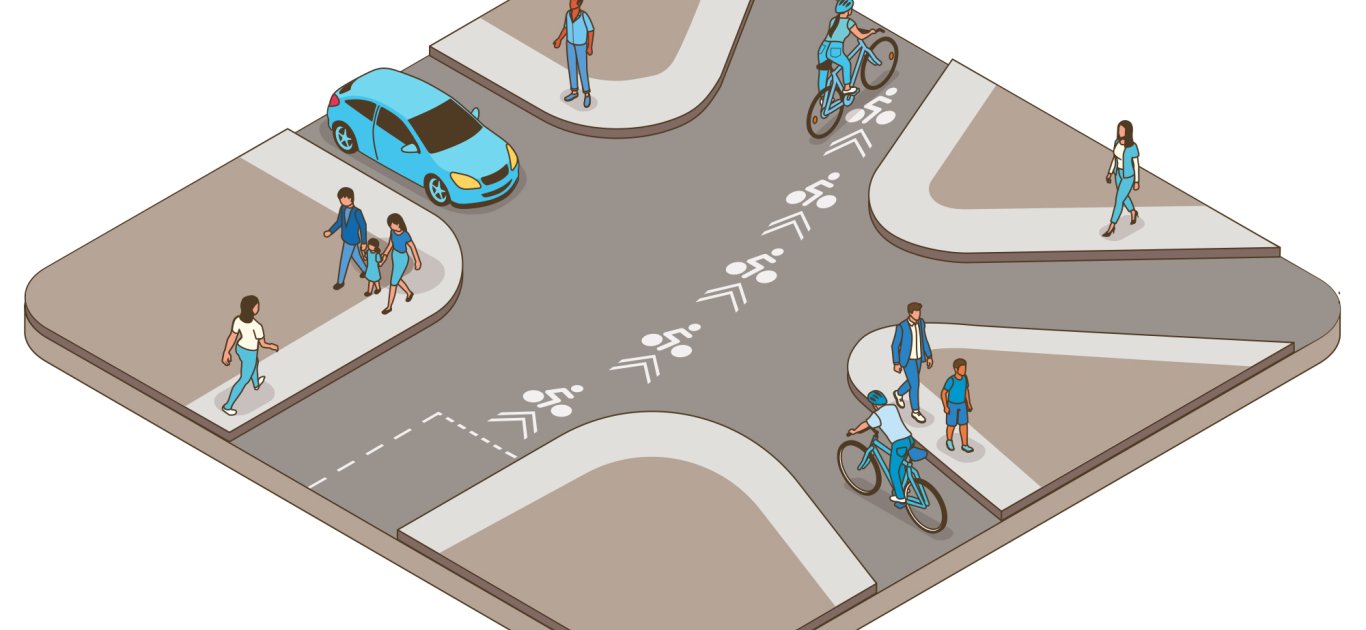 Illustration des chevrons et figurines cycliste sur voirie