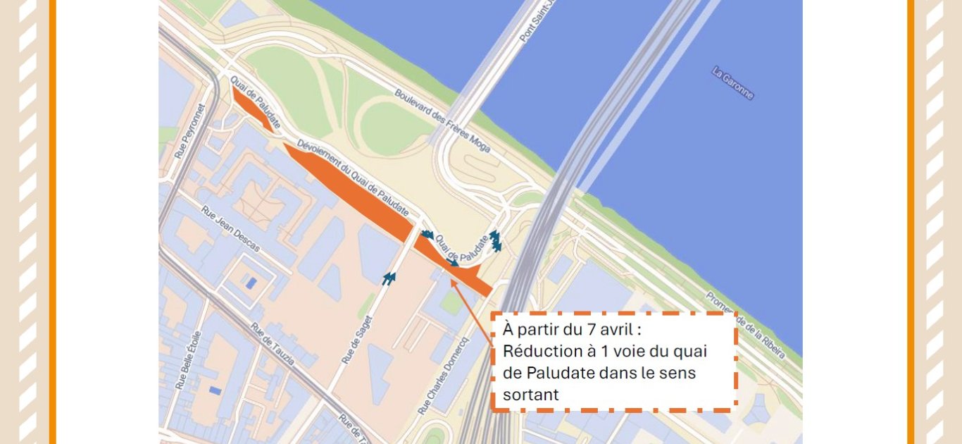 Plan de circulation du quai de Paludate à partir du 7 avril 2026