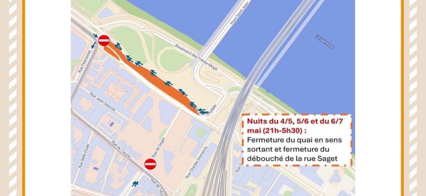 Plan de cirulation du quai de Paludate dans les nuits du 4, 5 et 6 mai