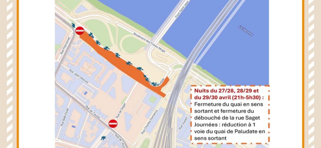 Plan de circulation quai de paludate dans les nuits du 27 28 et 29 avril