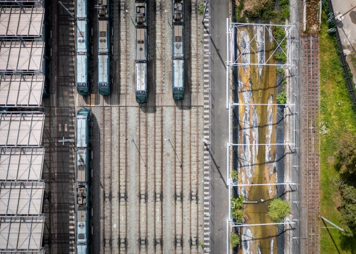 Vue de drone du dépot de Tramway de TBM