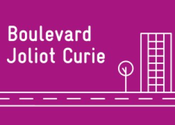 illustration boulevard joliot curie, on voit un immeuble et un arbre illustrés