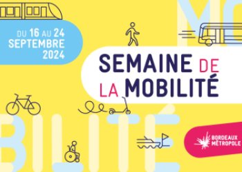 affiche de la semaine des mobilités avec pictos de passagers et de bus bateau et vélo