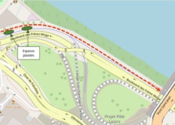 Plan de circulation des vélos et piétons, sur le boulevard des Frères Moga à Bordeaux