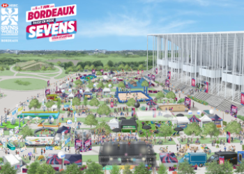 Les animations sont dessinées devant le stade atlantique avec la garderie, les ateliers enfants drapeau, le terrain de beach rugby