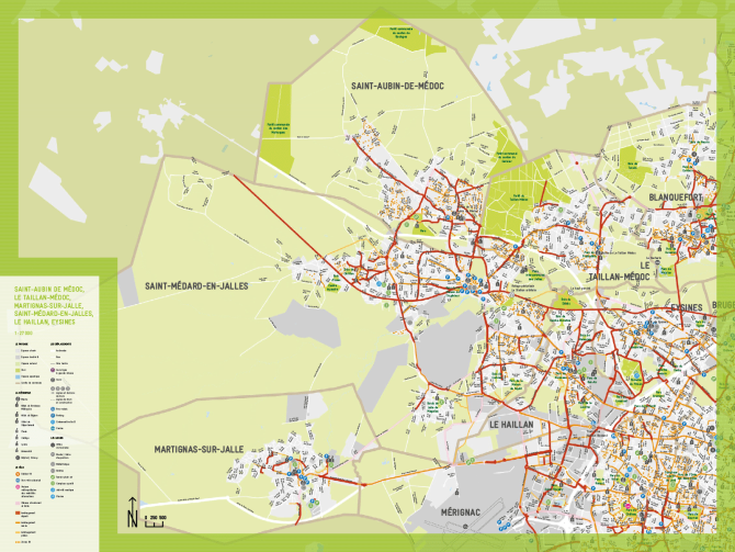 cartographie pistes cyclables à Saint Aubin, Le Taillan, Martignas, Saint Médard, Le Taillan