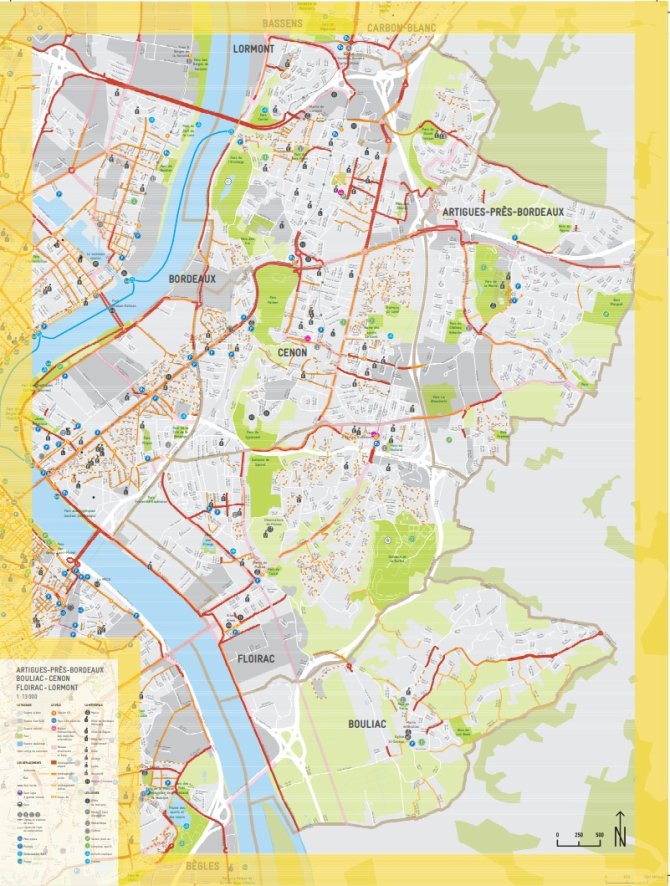 cartographie pistes cyclables à Artigues, Bouliac, Cenon, Floirac, Lormont