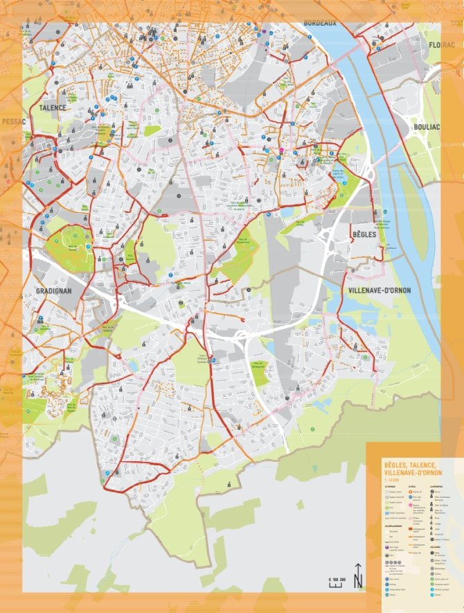 cartographie pistes et bandes cyclables à Bègles, Talence, Villenave