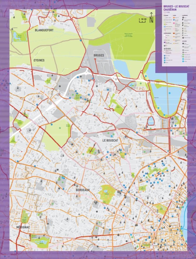 cartographie pistes cyclables Bruges, Le bouscat, Caudéran