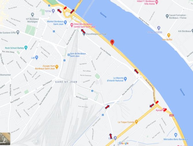Plan de déviation du Boulevard des Frères Moga sens entrant vers Bordeaux