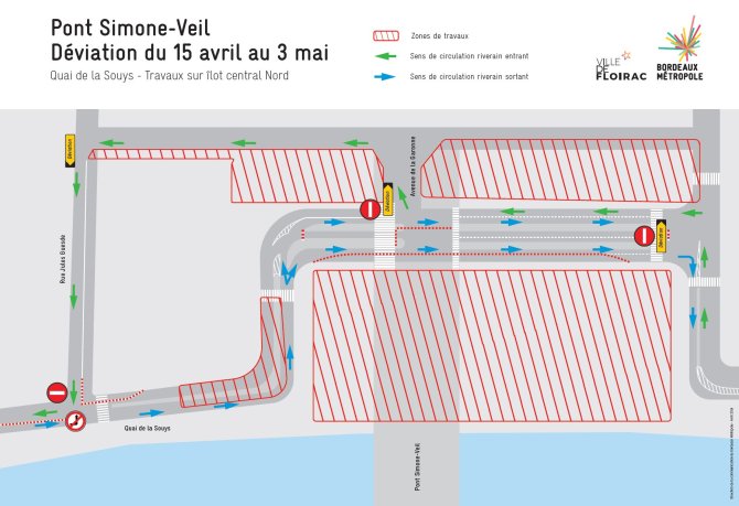 Plan de circulation quai de la Souys pour le réaménagement du carrefour et une meilleure giration des bus
