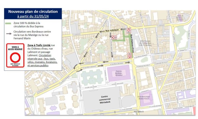 Plan de circulation de la rue du Château d'Eau et de sa zone 100% dédiée au Bus Express