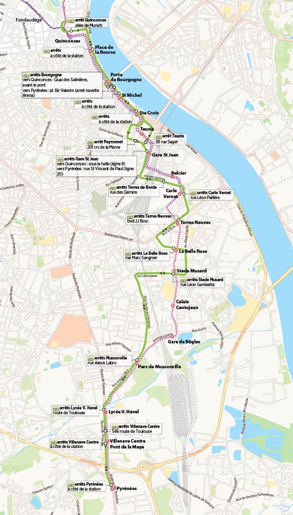 Plan de circulation du Bus relais pendant les chantiers Tram de l'été
