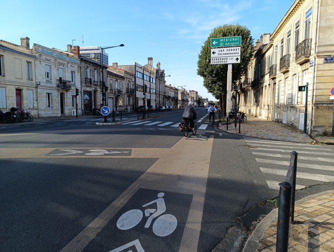 Photo du marquage au sol vélo du carrefour Wilson / Adour