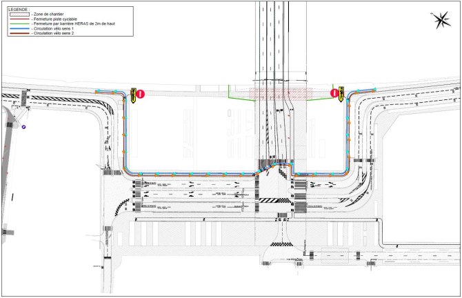 Plan de circulation du chantier sur la piste cyclable du quai de la Souys