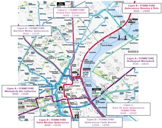 Plan des impacts du parcours sur le réseau TBM