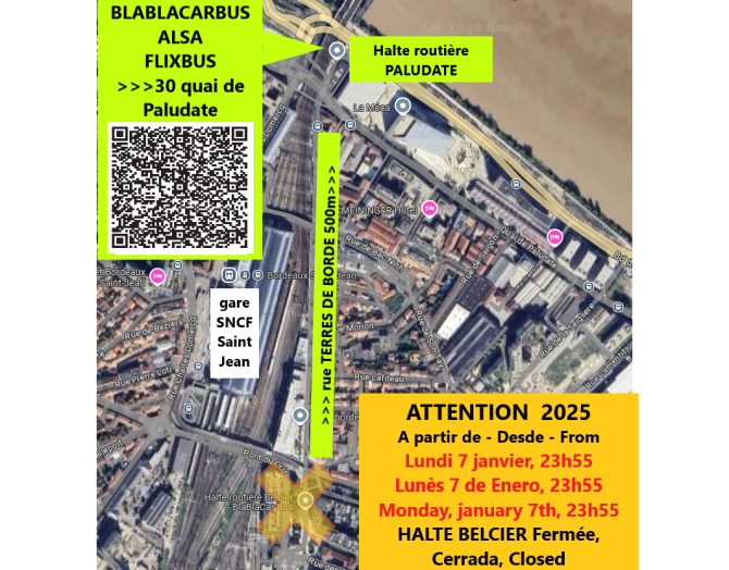 Plan de situation de la gare routière Paludate