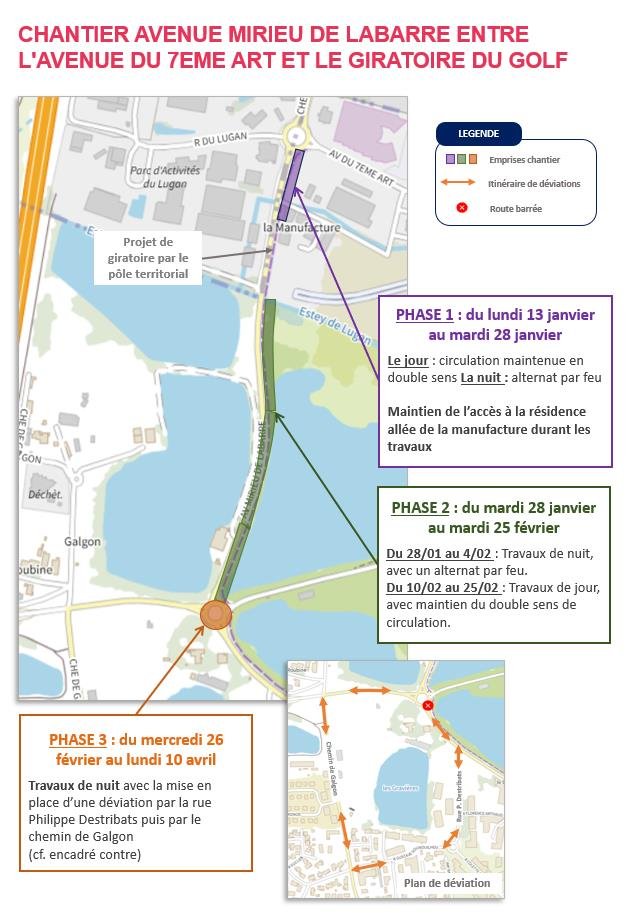 Plan de circulation durant le chantier de l'avenue Mirieu de Labarre à Villenave d'Ornon