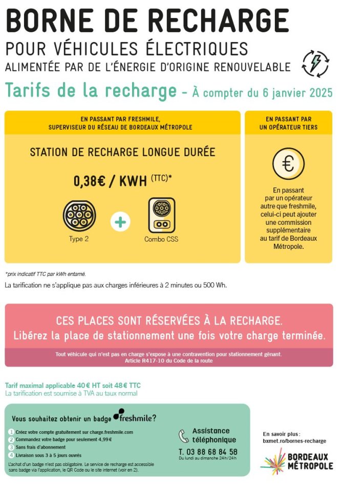 Nouvelle tarification 2025 des bornes de recharge longue durée