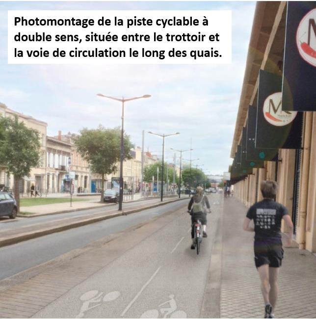 Photomontage de la piste cyclable à double sens des quais Chartrons et Bacalan