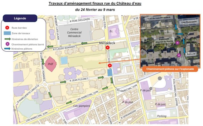 Visuel du plan de chantier rue du Château d'Eau à Bordeaux pour la Ligne G du Bus Express