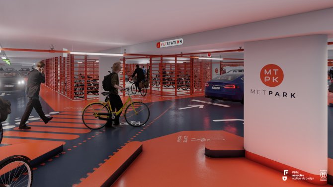 Illustration du futur parking République, transformé en metstation ; vue de la sortie