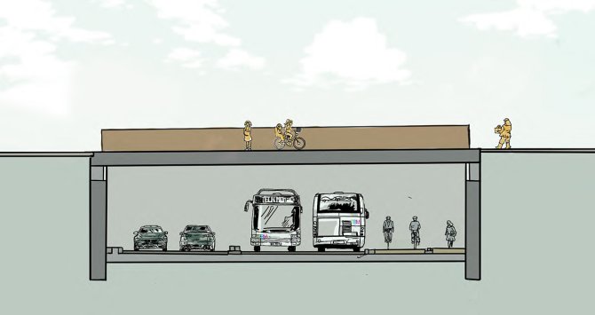 croquis d'une coupe transversale de la trémie Benauge