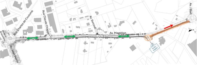 Plan de circulation du chantier avenue de Magellan à Pessac