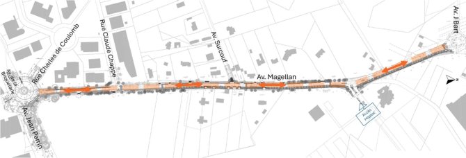 Plan de circulation de l'avenue de Magellan à Pessac Bersol à partir du 1er septembre