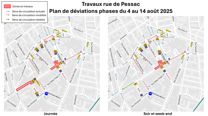 Plan de circulation de la rue de Pessac du 4 au 14.08