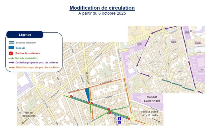 Plan de circulation du cours de la Libération à Bordeaux du 6 octobre à mi novembre