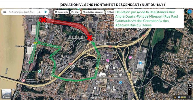 Plan du chantier réalisé sur le quai Français et déviations mises en place 