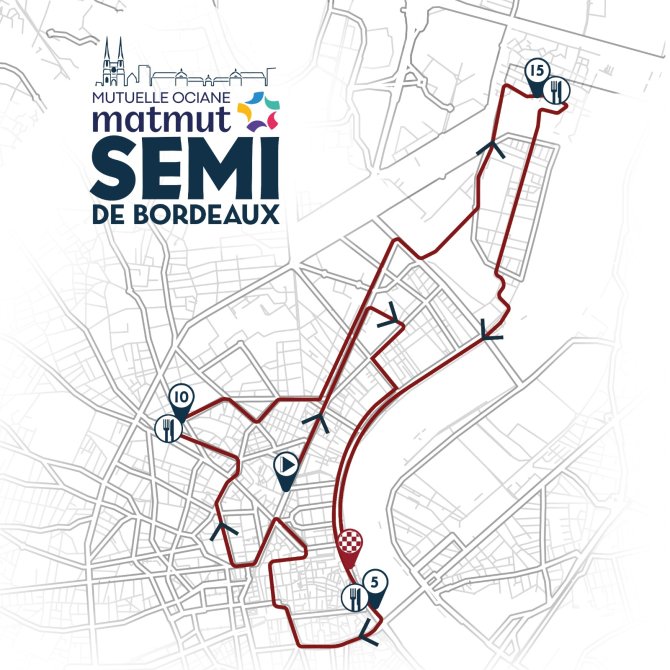 Plan du parcours du semi-marathon de Bordeaux 2025