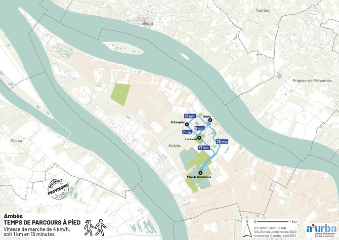 Cartographie des temps de parcours d'Ambès
