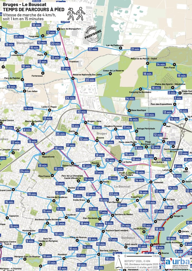 Cartographie des temps de parcours de Bruges, Le Bouscat