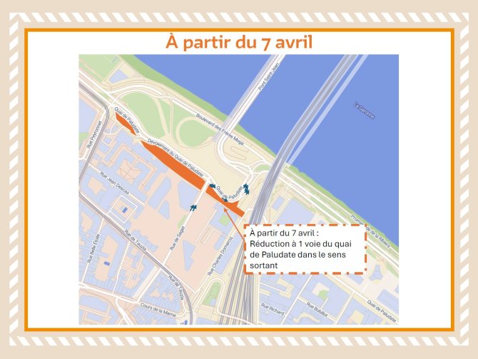 Plan de circulation du quai de Paludate à partir du 7 avril 2026