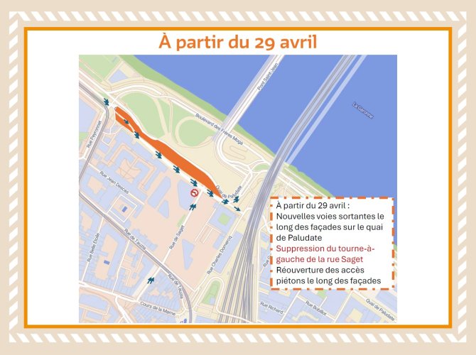 Plan de circulation du quai de Paludate à partir du 29 avril 2026