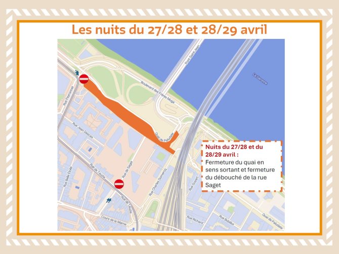 Plan de circulation quai de paludate dans les nuits du 27 et 28 avril