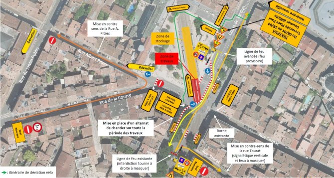 plan de chantier des rails APS du tram au carrefour Verdun Doumer - phase 1