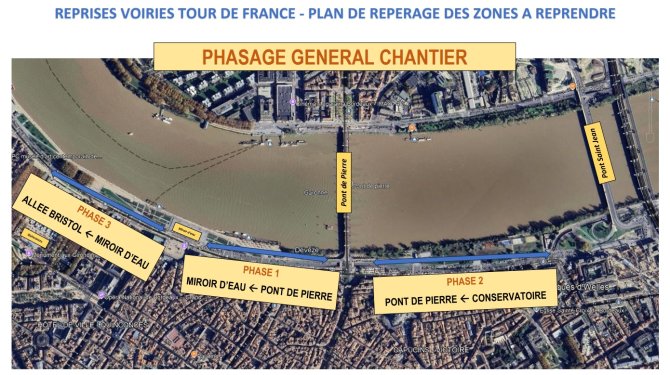 Plan de phasage du chantier de réfection des quais rive gauche à Bordeaux
