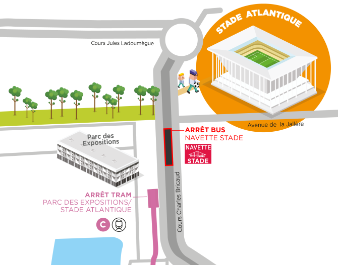 plan accès stade et navette