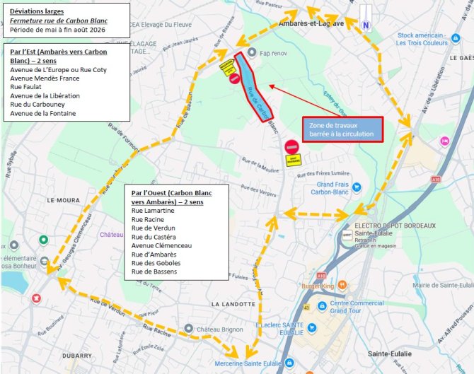 Plan de circulation 2 du chantier rue de carbon-blanc à Ambarès, mai-aout 2026