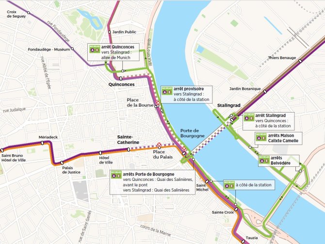 Plan des lignes de bus relais A et E