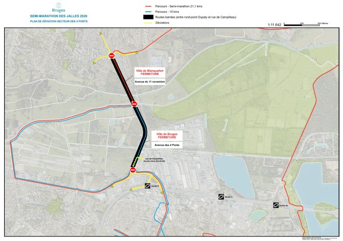 Plan de circulation du semi-marathon de Bruges