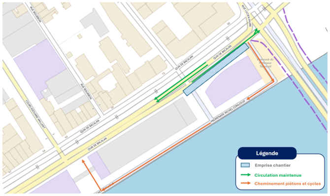 Plan du chantier d'aménagement des quais des Chartrons et de Bacalan 