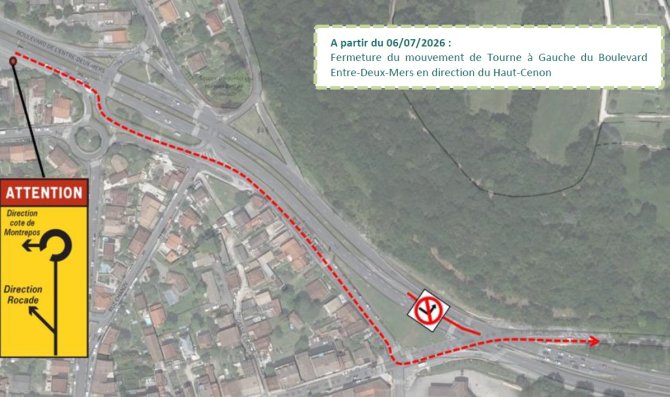 Plan de circulation Bd Entre Deux Mers - chantier à partir du 6.07