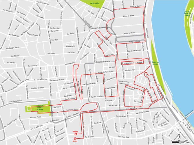 Parcours emprunté par les coureurs pour la course des 10 000 maîtres à Bordeaux